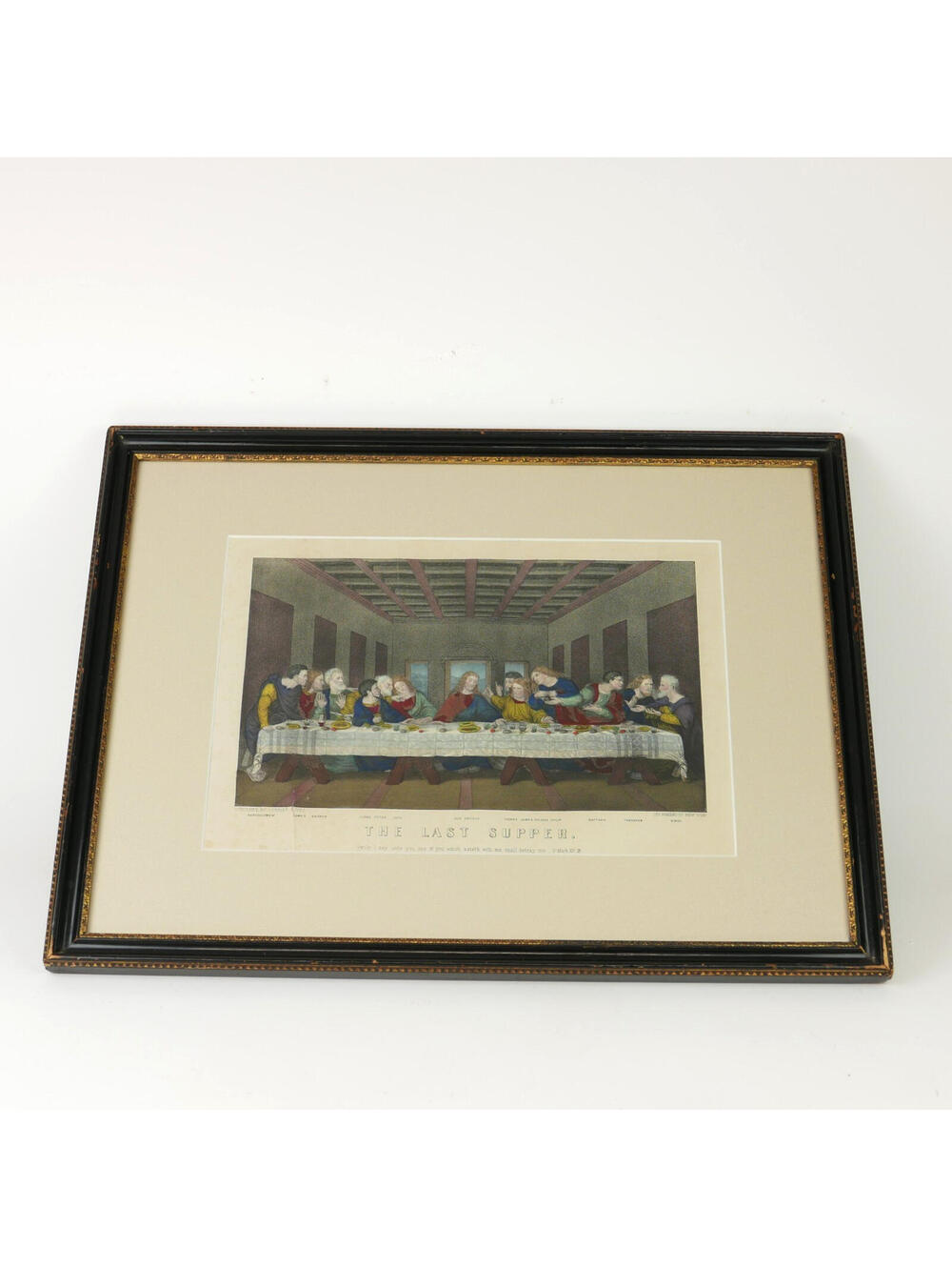 Antique Currier & Ives Hand Colored Lithograph Print The Last Supper Framed